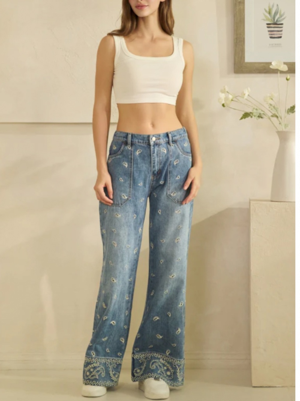 Oli & Hali Light Blue Paisley Embroidered Straight-Leg Jeans - Picture 10 of 16